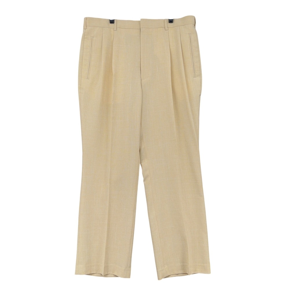 Haband's Gold Coast Pleated Trousers Mens 38x30 Polyester Golden‎ Tan 049